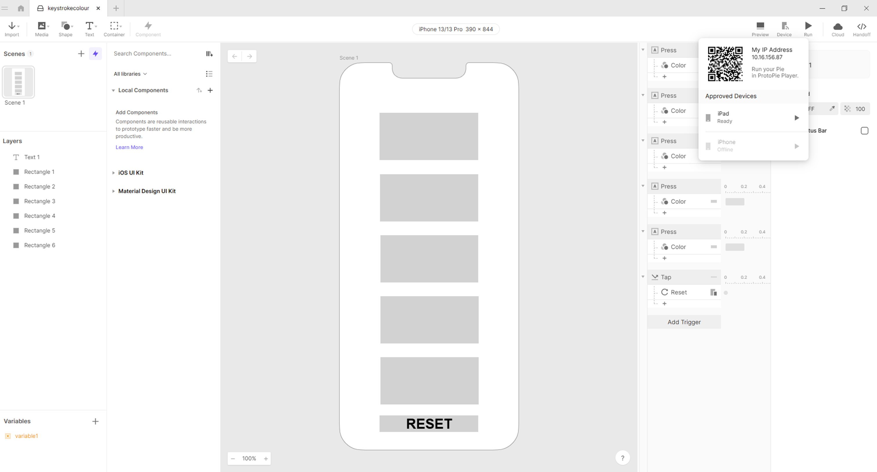 Exercise three consisted of playing with ProtoPie and Makey Makey, running a prototype through an iPad using a USB-C adaptor to connect the Makey Makey and use its alligator clips as inputs.